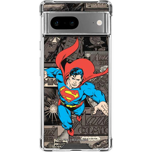 DC Comics Superman Vintage Action pose pattern Google Pixel 7a Clear Case